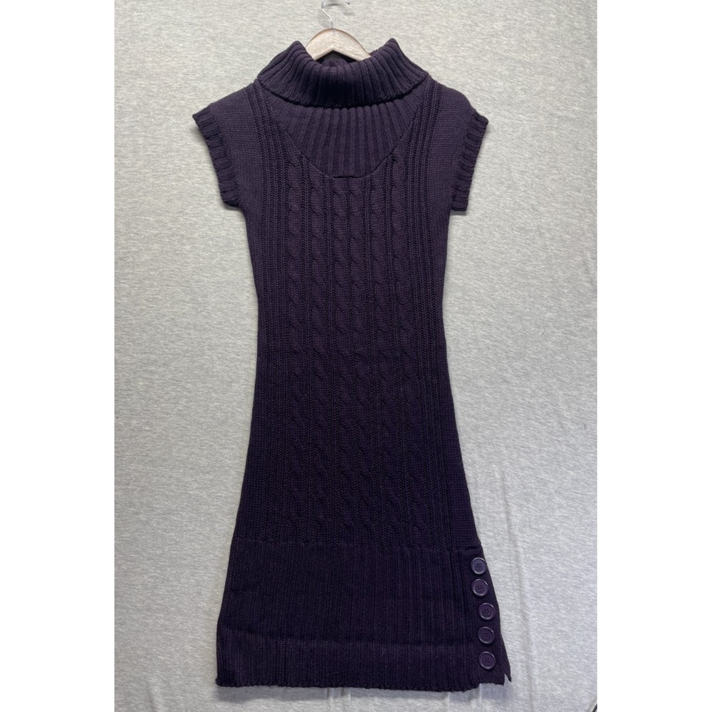 She's Cool Sweater Dress Womens Medium Purple Acrylic Cable Knit Turtleneck